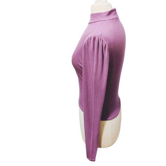 Michael Stars Top Mock Neck Ribbed Puff Long Sleeves Soft Stretchy Comfy OS - Picture 4 of 8